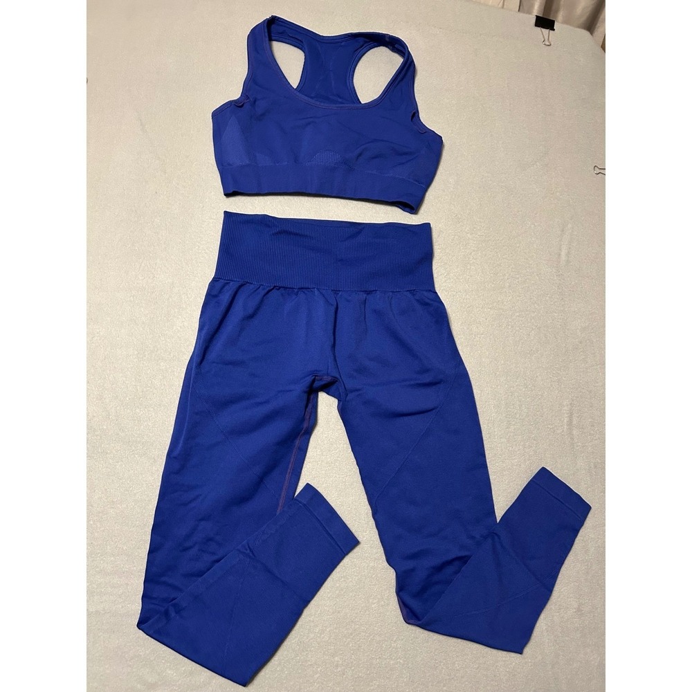 Seamless‎ Activewear Set Royal Blue Sports Bra and High Waisted Leggings 2 Piece